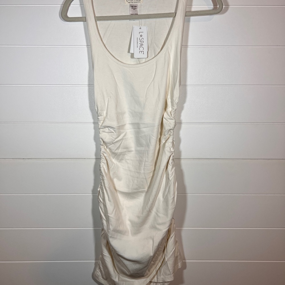 L*SPACE Wildwood Cream Dress Sleek Jersey Ruched Sides Sides SZ S - Picture 3 of 9